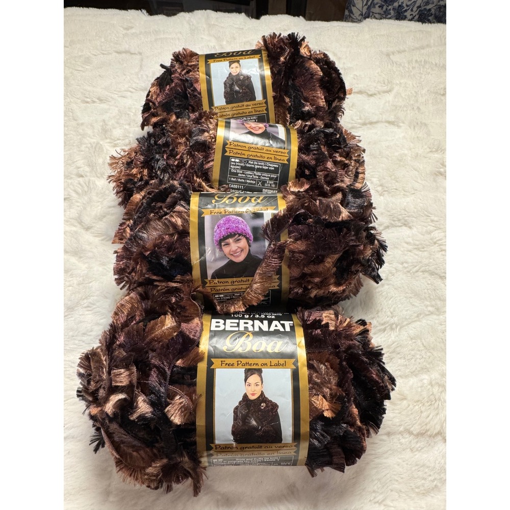 Bernat Boa Yarn Dark Mink Brown Black Eyelash Bulky Lot of 3 Skeins 46913
